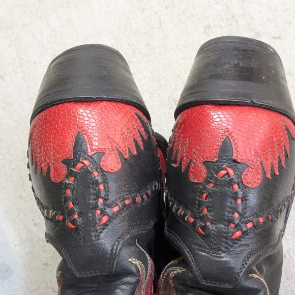 Tony Lama Cowboy Boots Red Black Lizard Leather Men 8.5 D - Picture 10 of 15